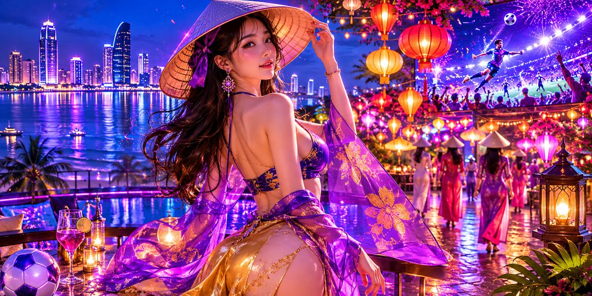 Người hâm mộ bóng đá tại Đà Nẵng đội nón lá xem trực tiếp trận đấu trên màn hình lớn ngoài trời