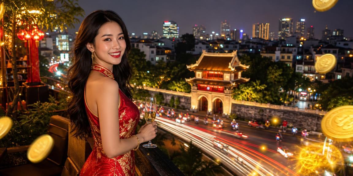 Cảnh thành phố Hà Nội về đêm với ánh đèn neon rực rỡ tượng trưng cho trải nghiệm cá cược sôi động