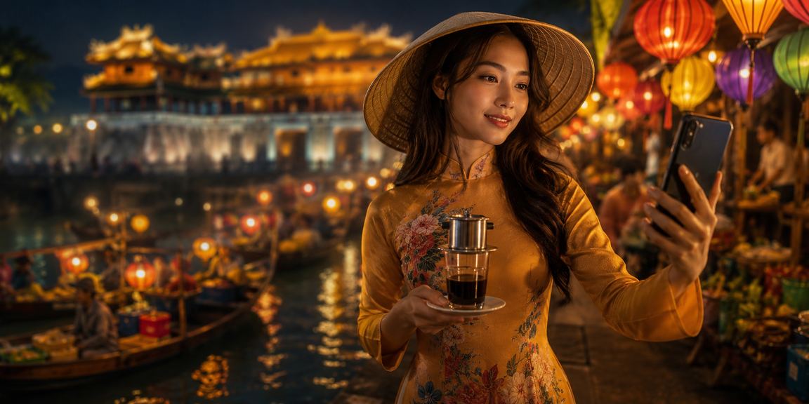Người chơi tại Huế kiểm tra tài khoản VIP và bonus nạp tiền trong không gian quán cà phê truyền thống