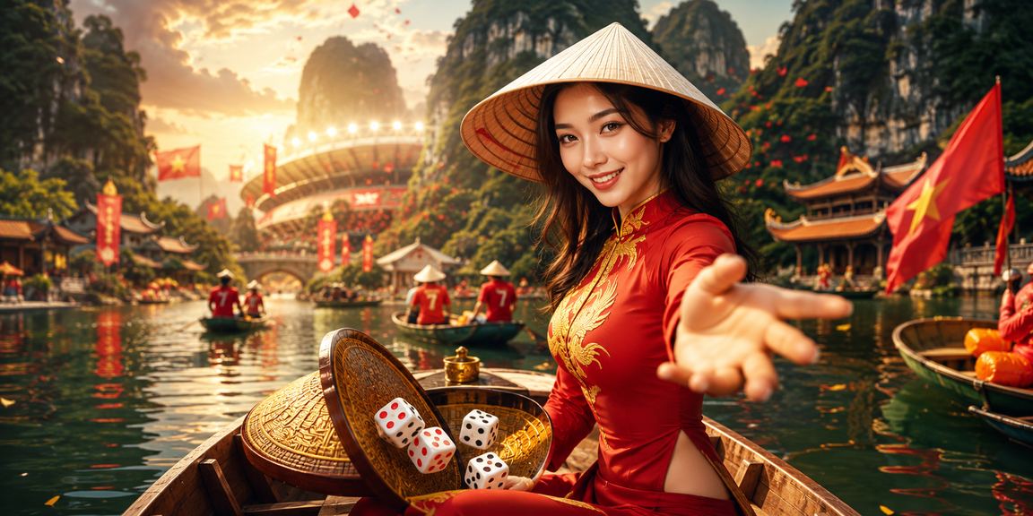 Người chơi tại Ninh Bình cầm nón lá bên bàn tài xỉu – hình ảnh giao dịch cá cược trực tuyến