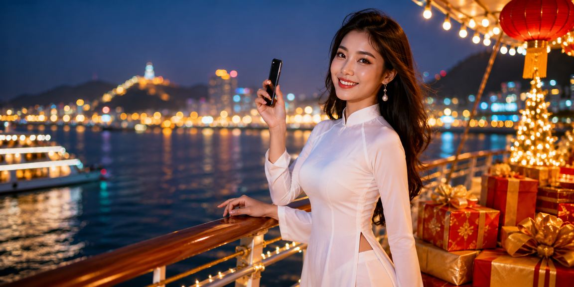 Thành viên VIP tại Vũng Tàu truy cập casino trực tuyến trên điện thoại trong trang phục áo dài